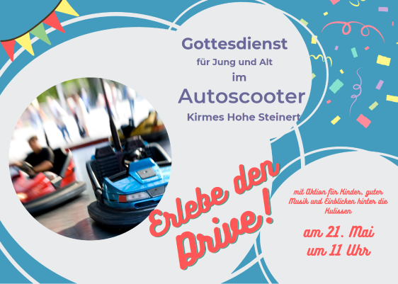 Ein Gottesdienst im Autoscooter! - Der Ev. Kirchenkreis Lüdenscheid-Plettenberg, die Ev. Allianz und die Kath. Kirchengemeinde laden herzlich zu diesem besonderen Gottesdienst ein. (Grafik: EKKLP